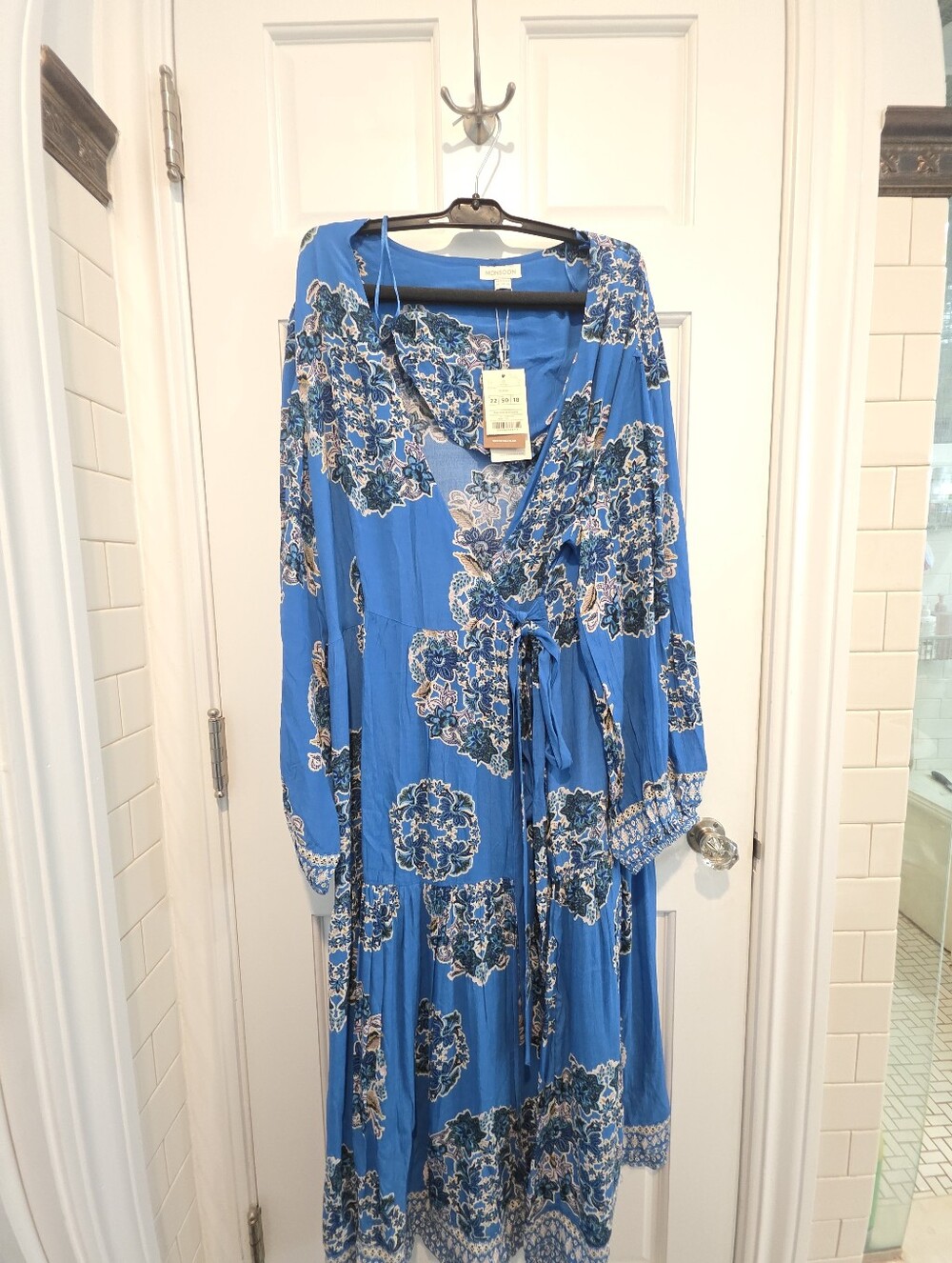 Monsoon Blue Floral Wrap Maxi Dress NWT